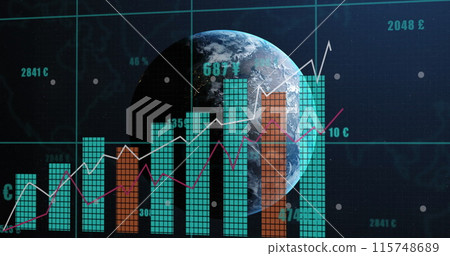 Image of financial data processing over globe Image of financial data processing over globe 115748689