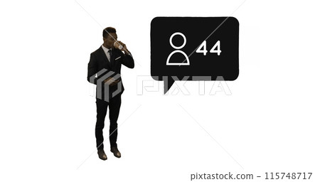 Full view of a businessman checking his phone while holding coffee Full view of a businessman checking his phone while holding coffee 115748717