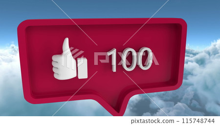 Digital image of follow, like and heart icons increasing in numbers with a sky background 4k Digital image of follow, like and heart icons increasing in numbers with a sky background 4k 115748744