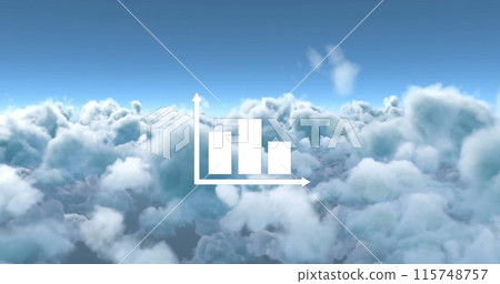 Digital image of follow, like and heart icons increasing in numbers with a sky background 4k 115748757