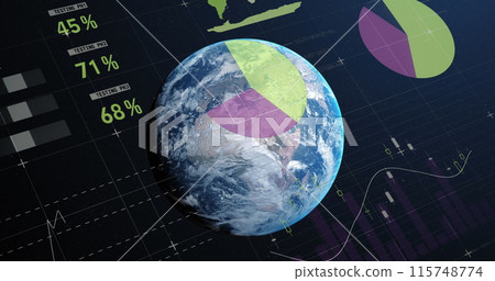 Image of statistics and financial data processing over globe 115748774