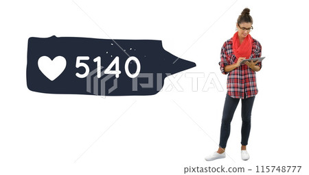 Front view of a Caucasian woman checking her phone in a white background Front view of a Caucasian woman checking her phone in a white background 115748777