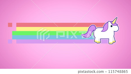 Digital image of unicorn moving across the screen leaving behind rainbow Digital image of unicorn moving across the screen leaving behind rainbow 115748865