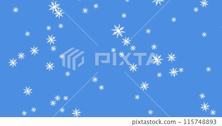 Digital image of multiple snowflakes icons falling against blue background Digital image of multiple snowflakes icons falling against blue background 115748893