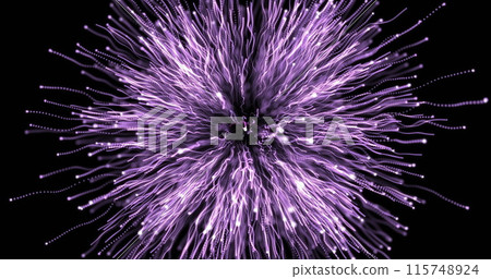 Digital image of purple light trail exploding against black background Digital image of purple light trail exploding against black background 115748924