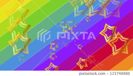 Image of stars over rainbow flags on rainbow background 115748980