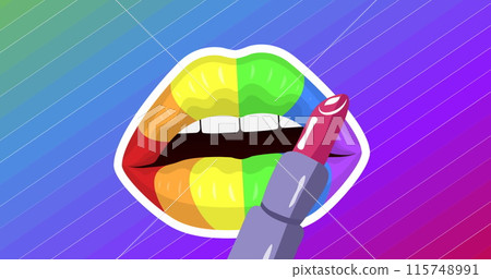 Image of lipstick over rainbow lips on colorful background Image of lipstick over rainbow lips on colorful background 115748991