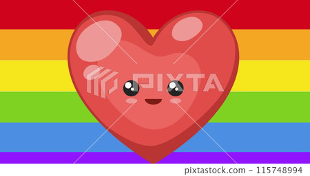 Image of balloons and heart on rainbow background Image of balloons and heart on rainbow background 115748994