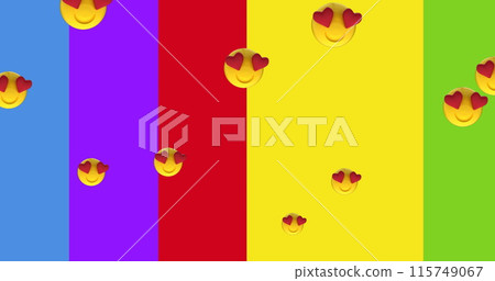 Image of heart emoji icons on rainbow background 115749067