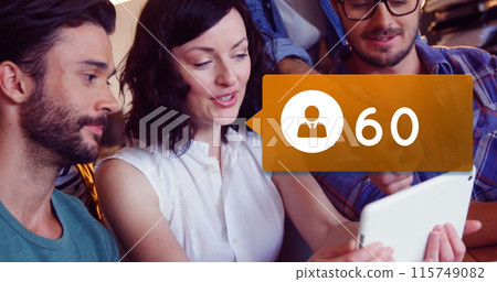 Close up of a 4 colleges working in a tablet Close up of a 4 colleges working in a tablet 115749082