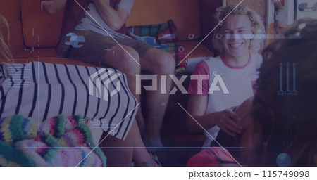 Image of data processing over group of students studying 115749098