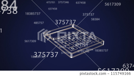 Image of calculator icon over data processing on black background Image of calculator icon over data processing on black background 115749166