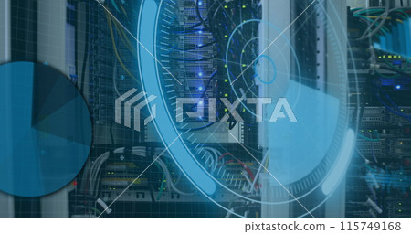 Image of data processing on digital screen over servers Image of data processing on digital screen over servers 115749168