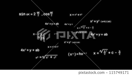 Image of mathematical equations on black background Image of mathematical equations on black background 115749171