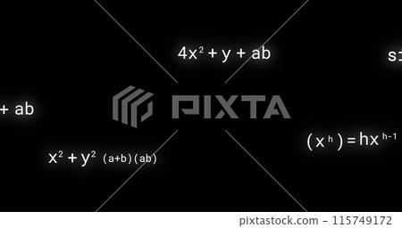 Image of mathematical equations on black background Image of mathematical equations on black background 115749172