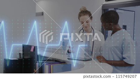 Image of data processing over diverse doctors in hospital Image of data processing over diverse doctors in hospital 115749207