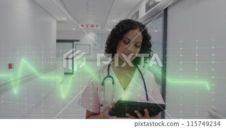 Image of data processing over caucasian biracial doctor in hospital 115749234
