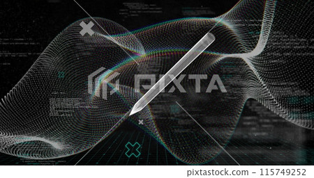Image of pencil icon and mathematical equations over white shapes on black background Image of pencil icon and mathematical equations over white shapes on black background 115749252