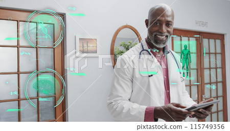 Image of data processing over african american male doctor Image of data processing over african american male doctor 115749356