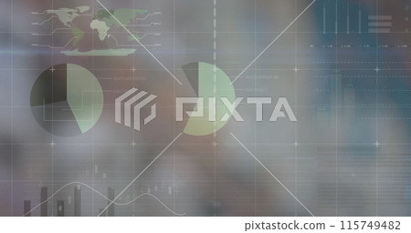 Image of statistics and financial data processing over grid Image of statistics and financial data processing over grid 115749482