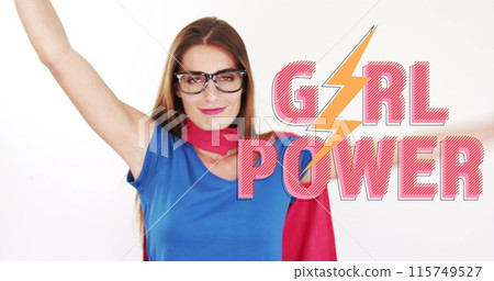 Image of girl power text over superhero woman Image of girl power text over superhero woman 115749527