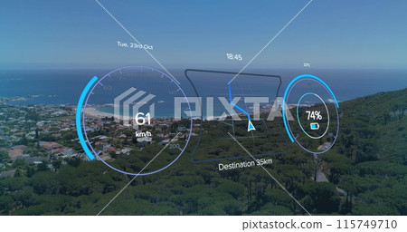 Image of car interface over cityscape 115749710