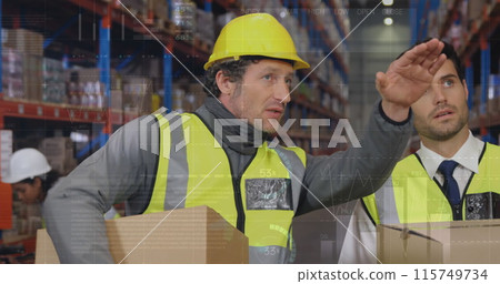 Image of data processing over diverse workers in warehouse Image of data processing over diverse workers in warehouse 115749734