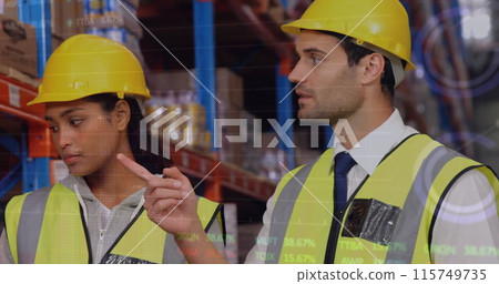 Image of data processing over diverse workers in warehouse Image of data processing over diverse workers in warehouse 115749735
