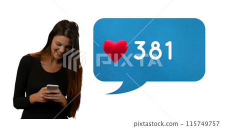 Front view of woman checking her phone Front view of woman checking her phone 115749757