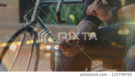 Image of cityscape over caucasian man using smartphone Image of cityscape over caucasian man using smartphone 115749785