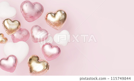 Pink background with floating heart balloons, pink and gold cute wedding decoration material Pink background with floating heart balloons, pink and gold cute wedding decoration material 115749844