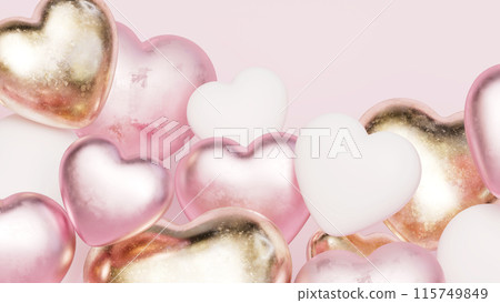 3D渲染粉紅色、金色和白色三維心、婚禮或母親節圖像 115749849