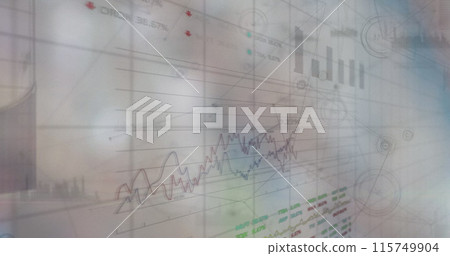 Image of data processing and network of connections over grid 115749904