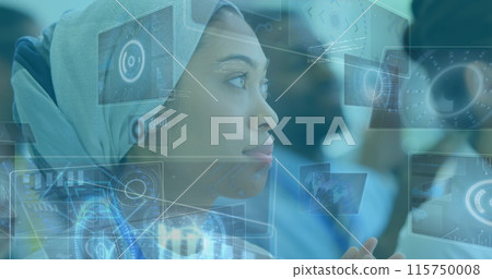 Image of diverse data on digital screen over biracial businesswoman clapping hands Image of diverse data on digital screen over biracial businesswoman clapping hands 115750008