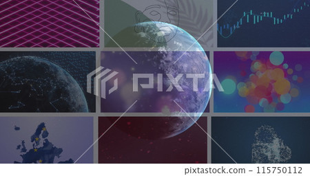 Image of data processing and digital screens over globe Image of data processing and digital screens over globe 115750112
