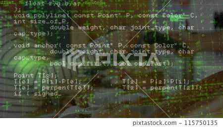 Image of financial data processing over people using payment terminal 115750135