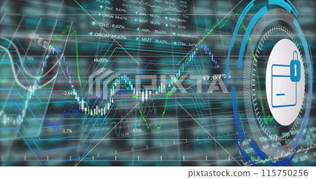 Image of data processing with credit card icon over blue background 115750256