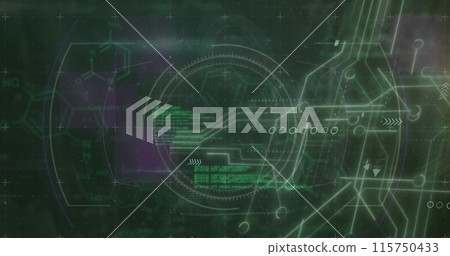 Image of data processing text over scope and motherboard 115750433