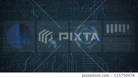Image of data processing over scope and motherboard Image of data processing over scope and motherboard 115750476