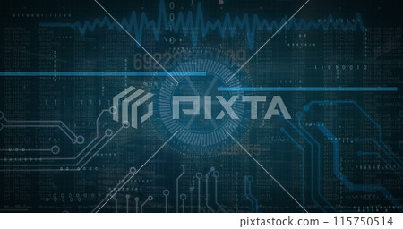 Image of numbers and data processing over computer motherboard 115750514