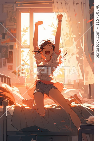 girl jumping on the bed 115750546