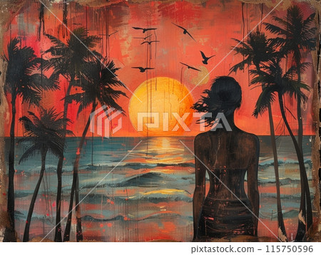 collage woman by the sea collage woman by the sea 115750596