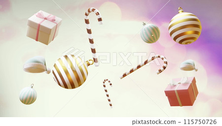 Image of christmas decorations aon purple background Image of christmas decorations aon purple background 115750726