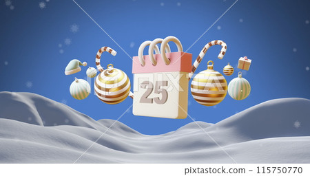 Image of calendar with 25 number date and christmas decorations 115750770