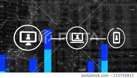 Image of media icons over data processing Image of media icons over data processing 115750915