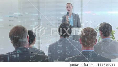 Image of light spots over caucasian business people in office 115750934