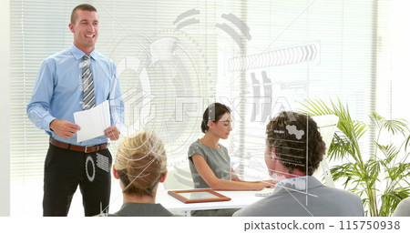 Image of data processing over caucasian business people in office 115750938