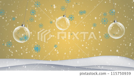 This image features multiple blue snowflakes falling against a black background the snowflakes are o 115750939