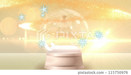 Image of snowflakes and stars over snow globe with christmas tree Image of snowflakes and stars over snow globe with christmas tree 115750976