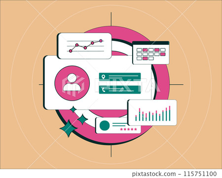 Customer management strategies. User onboarding, client relationship, customer relationship management concept. User segmentation in customer onboarding vector illustration on business background 115751100